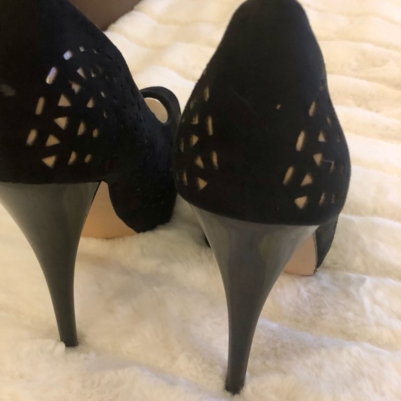 Sole Society | Peep Toe Stilettos Platform Heels | Kaitlyn | Black w Tan Detail - Picture 3 of 8